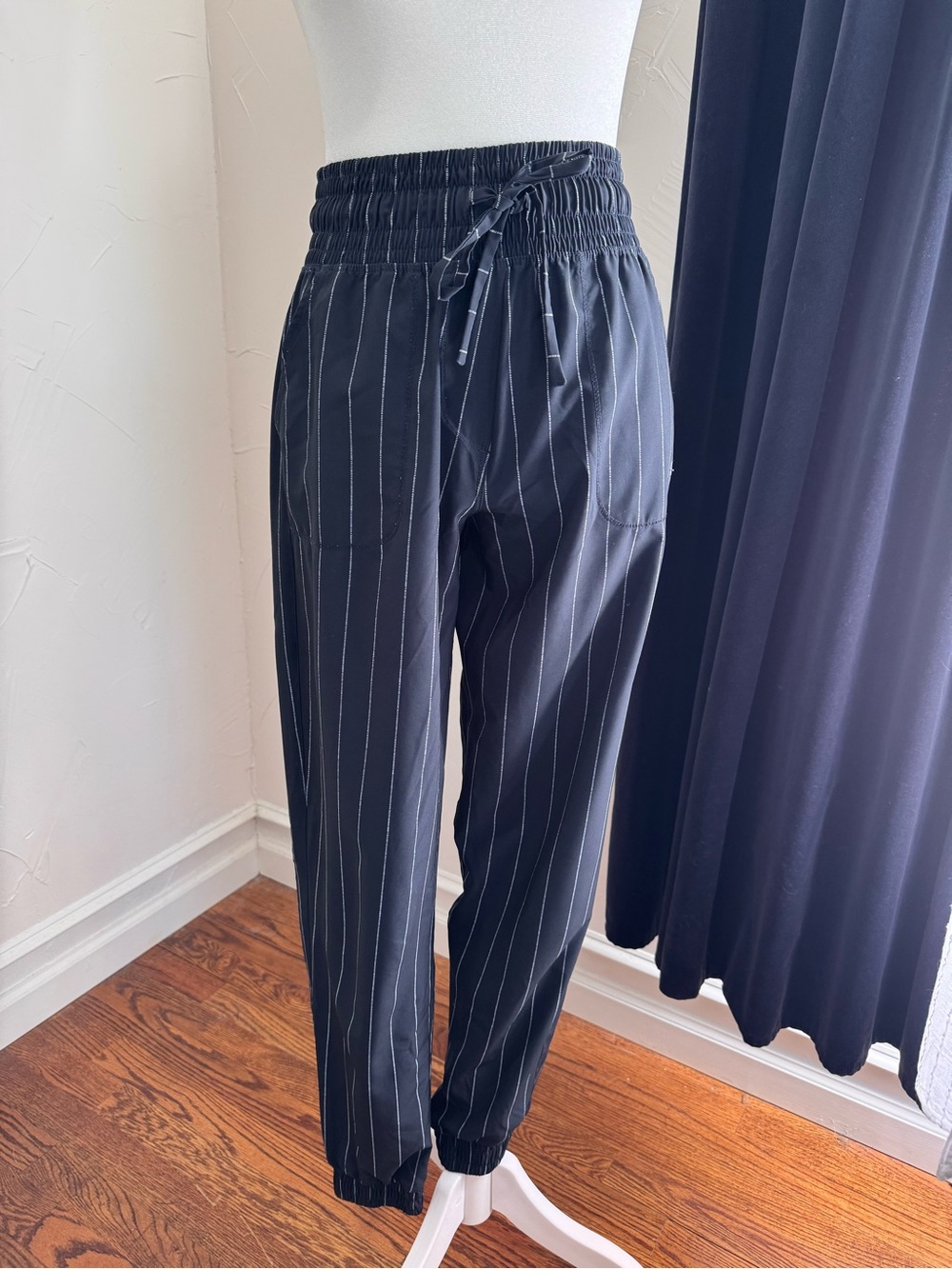 Albion Navy Pinstripe Drawstring Joggers